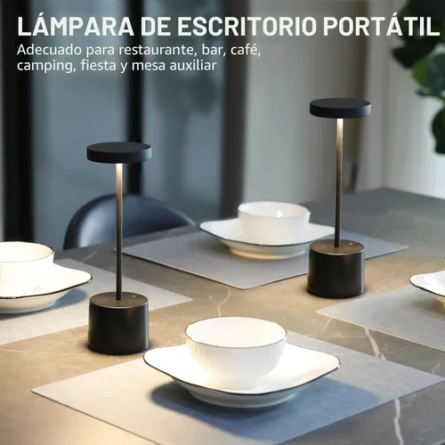Miniatura 5 de Lámpara de mesa inalámbrica negra, lámparas con batería recargable de 4000mAh, lámparas LED inalámbricas para exteriores con atenuación continua