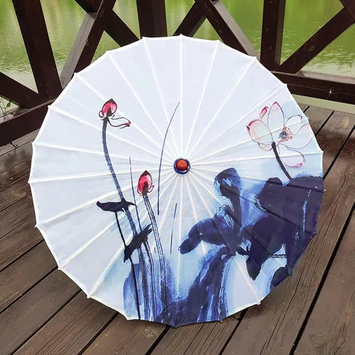 Miniatura 3 de Paraguas de papel aceitado de estilo chino, paraguas de tela de seda para mujer, impermeable, 32 pulgadas, paraguas de papel de aceite oriental