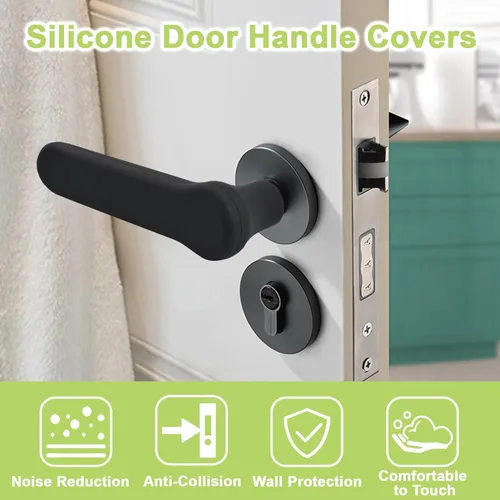 Miniatura 3 de Fundas para manijas de puerta, 4 piezas de silicona negra mate para manijas de puerta, cubiertas para pomos de puerta, protectores antiestáticos