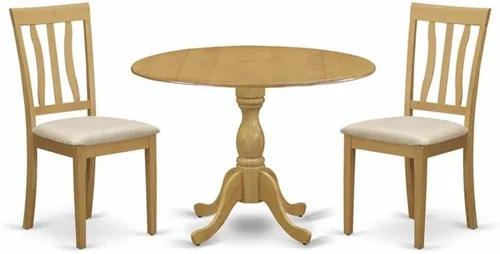 East West Furniture DMAN3-OAK-C - Juego de mesa de cocina de 3 piezas para espacios pequeños contiene una mesa de comedor redonda con gotas y 2