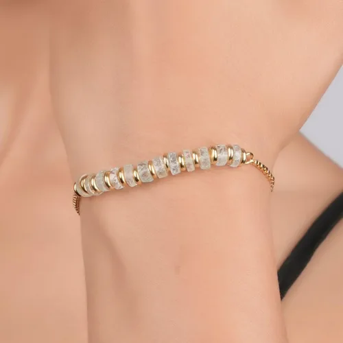 Miniatura 19 de Natural Heishi Beads With Spacers Slider Bracelet Gemstone Healing Jewelry With 14k Yellow Gold Plated 8- Inch Adjustable Length
