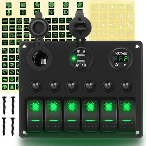 Miniatura 11 de GOOACC Panel de interruptor basculante de 3 bandas con cargador USB y encendedor de puros, interruptor de palanca de 12 V 24 V, interruptor Azul