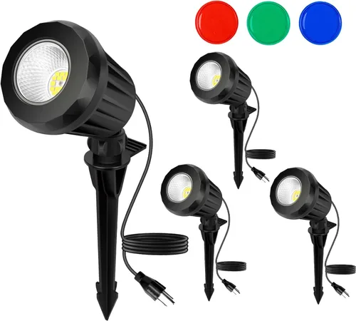 Miniatura 12 de Foco para exteriores – Enchufe de 120 V, 2700 K, luces LED de paisaje blanco cálido con 3 lentes RGB para patio, jardín, césped y decoración