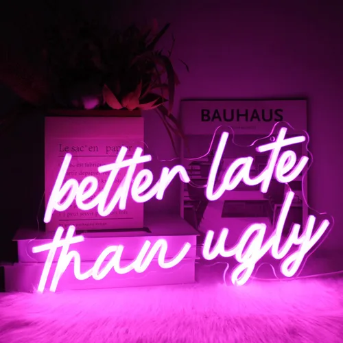 Mejor Tarde Que Nunca Letrero de Neón LED Rosa Iluminado Letras de Neón para Decoración de Pared Letrero de Letra de Neón para Decoración de Salón