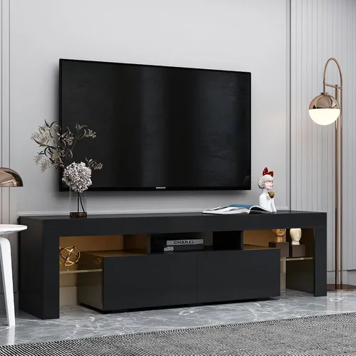 Miniatura 2 de Holaki Moderno soporte de TV LED de alto brillo con 20 luces de color, consola multimedia para TV de hasta 70 pulgadas, color negro
