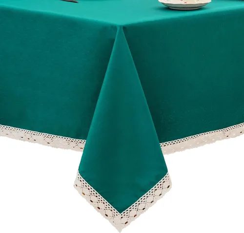 Miniatura 21 de EHouseHome Mantel de lino sintético con ribete de encaje, impermeable, a prueba de derrames, resistente a las manchas, sin arrugas, a prueba