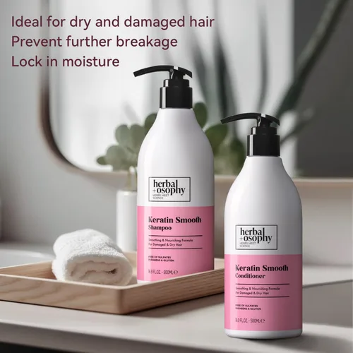 Miniatura 6 de Herbalosophy Juego de champú y acondicionador de queratina, fórmula nutritiva e hidratante para cabello dañado y seco, altamente hidrata y repara