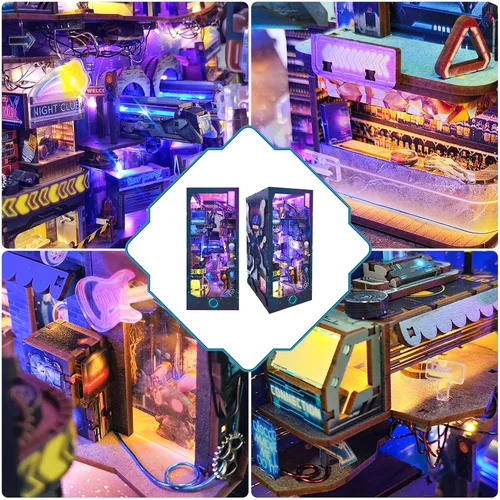 Miniatura 6 de Cyberpunk - Kit de rincón de libros para bricolaje, kit de casa en miniatura tecnológico, inserto de rincón de libros para estantería casa