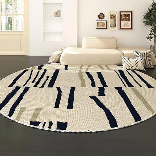 Miniatura 10 de Modernas alfombras redondas de color marfil a rayas negras para dormitorio, sala de estudio, simple moda abstracta, alfombra de área circular de 2