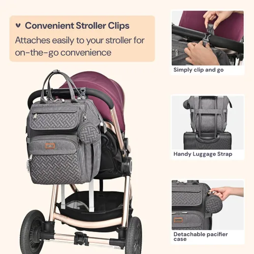 Miniatura 6 de BabbleRoo - Mochila para pañales, mochilas grandes multifuncionales con almohadilla cambiadora y correas para cochecito y funda para chupón, unisex