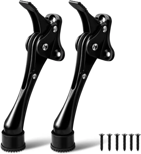 Topes de puerta negros de 4 pulgadas para puerta con parte inferior de goma antideslizante, tope de puerta plegable ajustable de metal, paquete de 2