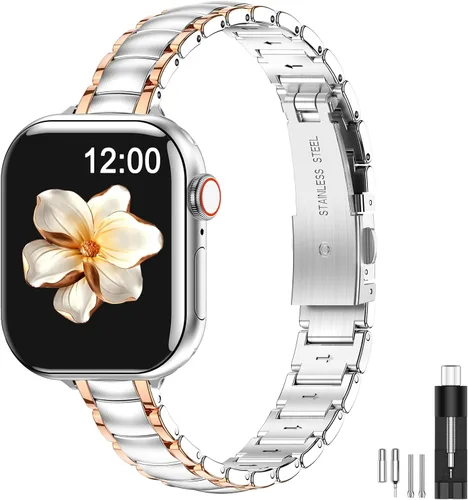 Miniatura 19 de MioHHR - Correas delgadas de metal compatibles con Apple Watch Band Ultra3/2/1 Series 11 10 9 8 7 6 5 4 3 2 1 SE3/2/1, correa delgada y estrecha