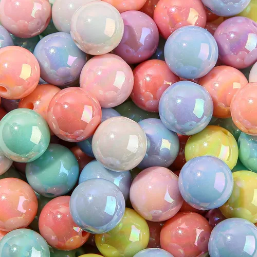 Miniatura 24 de Cuentas acrílicas de 0.630 in, 100 cuentas de bolígrafo de color arcoíris Ab, cuentas de chunk Bubblegum para bricolaje para hacer joyas, pulseras