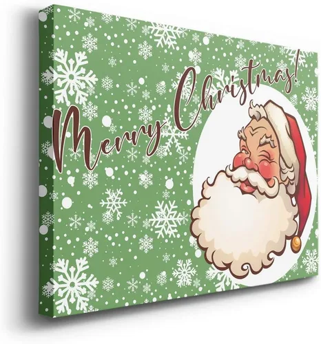 Miniatura 2 de Renditions Galley - Arte de pared de Papá Noel de dibujos animados, fondo de copo de nieve verde y blanco, decoraciones de Navidad lindas y frescas
