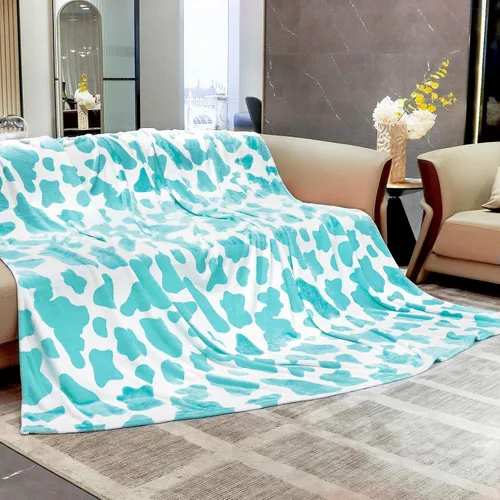Miniatura 53 de HSEEC Manta de felpa azul con estampado de vaca, manta pequeña de franela de forro polar suave para sofá, 40 x 50 pulgadas