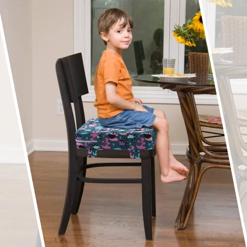Miniatura 5 de Zicac Cojín de asiento elevador portátil para silla alta para viajes, comedor, almohadilla de asiento para niños pequeños, bebés, bebés, azul rosa