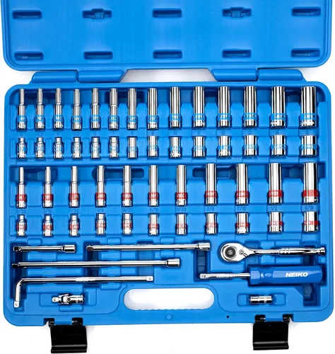 Miniatura 11 de Neiko 02479A - Trinquete de herramientas mecánicas de color de 1/2 pulgada, juego de zócalos, 68 piezas estándar y profundo SAE tamaños de 3/8 a