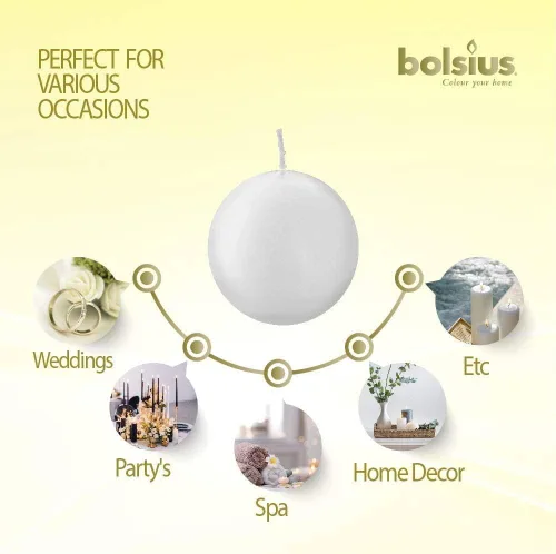Miniatura 4 de Bolsius Juego de 10 velas de bola blanca sin perfume de 2.75 pulgadas, calidad europea premium, sin goteo y sin humo, ideal para bodas, fiestas