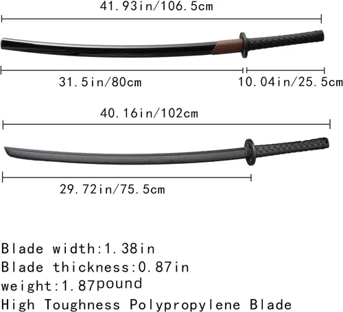 Miniatura 2 de con funda de espada Katana, aproximadamente 41 pulgadas, hoja de polipropileno de alta dureza para realizar accesorios de cosplay Aikido