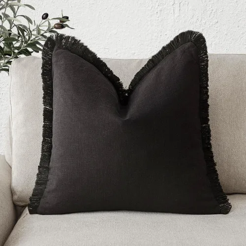 Miniatura 20 de Foindtower Fundas de almohada decorativas de lino con flecos, acogedora funda de cojín bohemia estilo farmhouse con borlas, funda de almohada