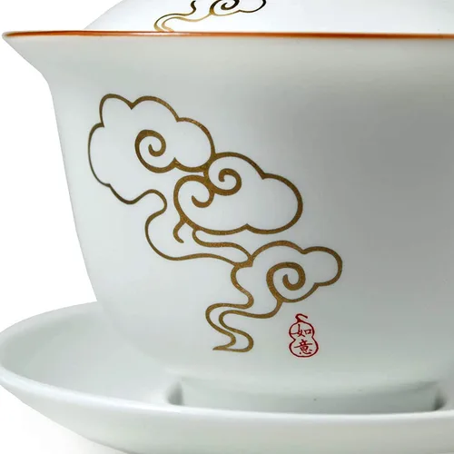 Miniatura 5 de GDLK Gaiwan - Taza de té de porcelana de 6 onzas, juego de té de gongfu chino blanco (nube)