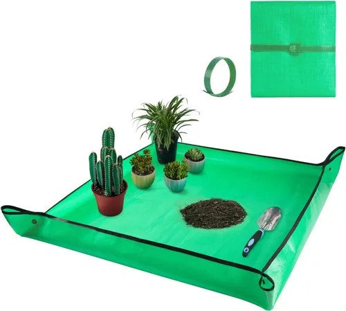 Miniatura 12 de Tapete grande de 39.5" x 31.5" para trasplante de plantas de interior, control de desorden en mesa, bandeja portátil para macetas de jardinero