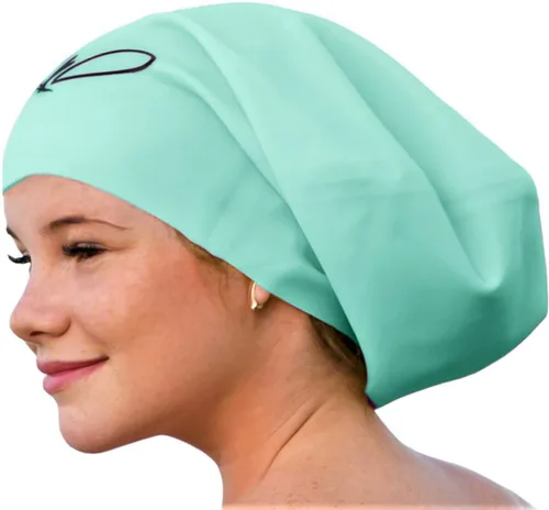 Miniatura 12 de Gorra de natación grande para cabello largo - Gorra de natación impermeable y duradera de silicona para trenzas, rastas, cabello ondulado, peinados