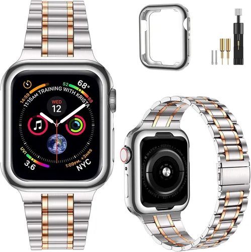 Miniatura 11 de MioHHR - Correa de acero inoxidable sólida compatible con Apple Watch de 1.5 pulgadas (Series 3/2/1) 1.6 pulgadas (Series SE/6/5/4) 1.61 pulgadas