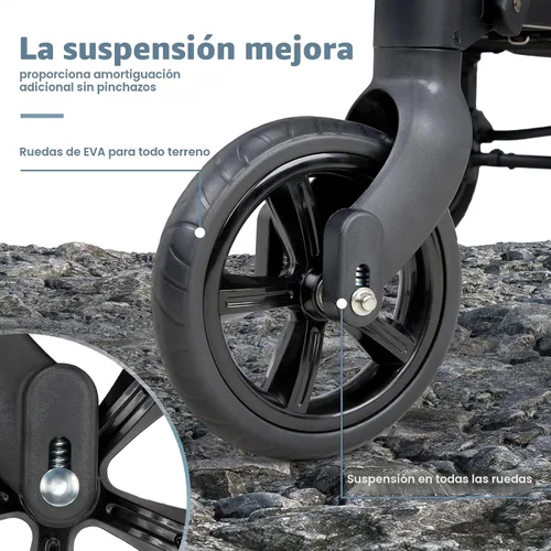 Miniatura 5 de ZTDM - Cochecito estilo carrito para 2 niños, asiento alto y arnés de 5 puntos, carrito todoterreno plegable para niño pequeño con toldo