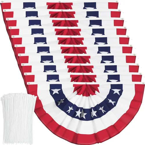 Bandera de abanico plisada de EE. UU., bandera patriótica medio abanico con cabecera de lona y ojales de latón para decoración de fiesta del 4 de