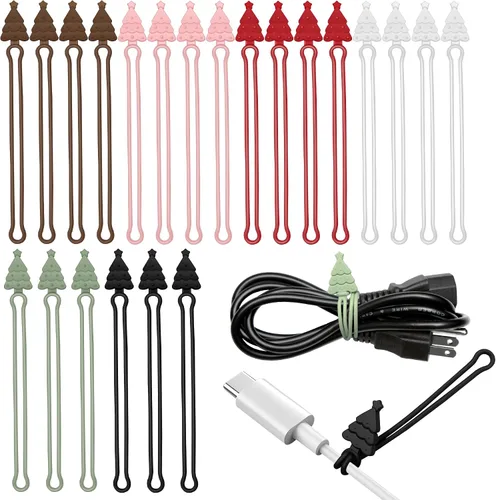Miniatura 8 de Organizador de cables de silicona, 12 piezas de 4.5 pulgadas, reutilizables, lindas corbatas de Navidad para agrupar cables eléctricos en el hogar