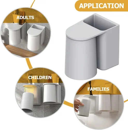 Miniatura 8 de Cabilock Soporte para cepillo de dientes montado en la pared del cuarto de baño, taza magnética para cepillo de pasta de dientes, no se necesitan