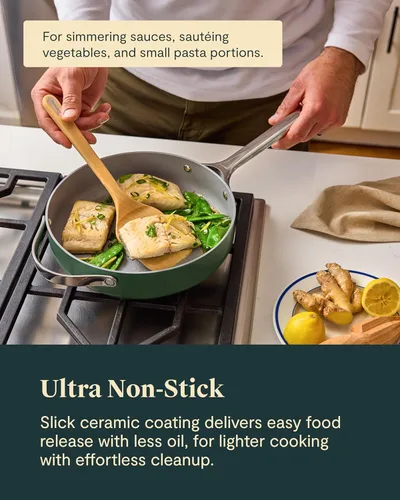 Miniatura 4 de Caraway Ceramic Nonstick Sauté Pan with Lid – 10.5" (3 qt) – Non Toxic, PTFE & PFOA Free - Oven Safe to 550°F - Compatible with Gas, Electric