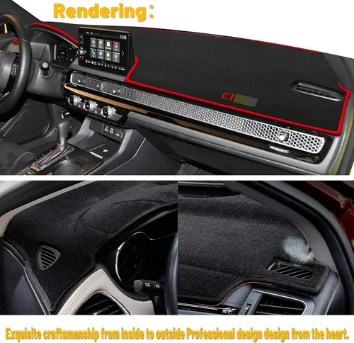 Miniatura 5 de Tapete antideslizante para tablero de instrumentos compatible con Honda 11th Civic 2022 2023 Protector solar (borde rojo)