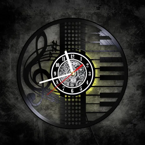 Miniatura 3 de The Geeky Days Treble Clef Musical Notes LED Illuminated Vinyl Record Wall Clock for Music Room Studio Artistic Home Decor Illuminated Timepieces