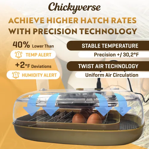 Miniatura 2 de Incubadora de huevos para incubación - Capacidad de 24-48 huevos - Girador de huevos automático y temporizador ajustable - Control de humedad