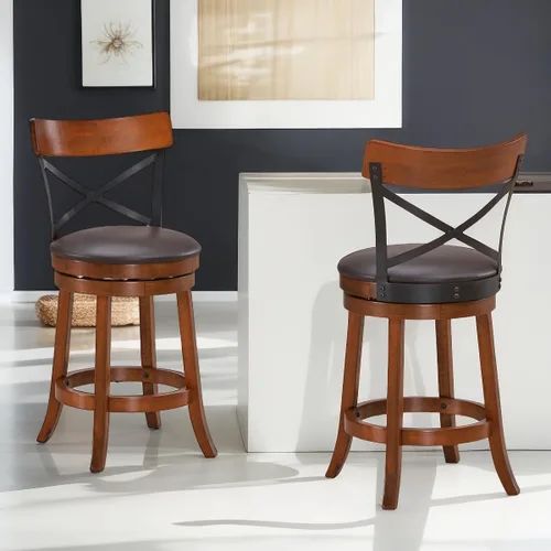 Miniatura 2 de ERGOMASTER Taburetes de bar giratorios de goma para mostrador, altura de asiento de 24 pulgadas, silla de bar capuchino X respaldo abierto