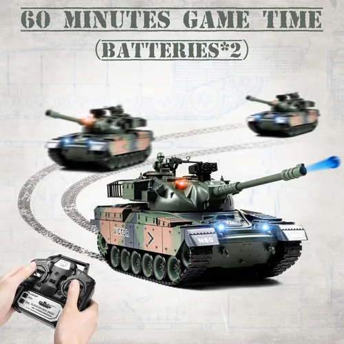 Miniatura 7 de Supdex Tanque RC 1:18, 2.4Ghz US M60 modelo de tanque de control remoto, juguete militar de batalla de 15 canales con humo, sonido ligero, Verde