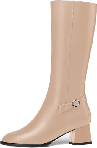 Miniatura 2 de AMBELIGHT Botas de tacón bajo grueso para mujer, con puntera redonda, color liso, con cremallera, 2 pulgadas