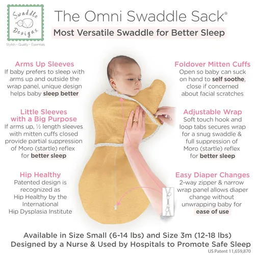 Miniatura 2 de SwaddleDesigns Saco de Dormir Omni de 6 Vías con Brazos Arriba para Recién Nacido, Más Opciones para Calmar el Reflejo de Sobresalto, Mejora el Oro