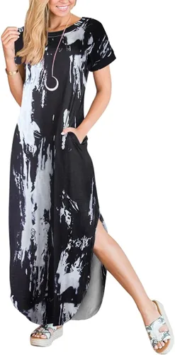 Miniatura 5 de ANRABESS - Vestido largo de playa de verano con bolsillos, suelto, informal, de manga corta, para mujer