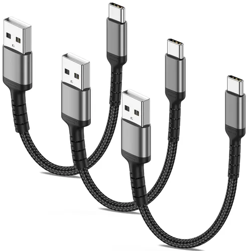 Cable corto de carga USB-C de 6 pulgadas, paquete de 3 cables trenzados USB A a USB C, cable de carga rápida tipo C para estación de carga,