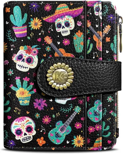 Miniatura 15 de Kelvoris Cartera pequeña Rfid para mujer, plegable, con cremallera, bolsillo para monedas, piel sintética, compacto, para tarjetas de crédito
