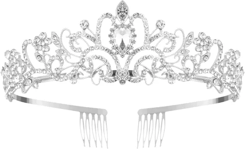 Miniatura 10 de Coronas de tiara de cristal para mujeres y niñas, corona elegante de princesa con peines, diademas para mujeres, nupcial, boda, baile de graduación