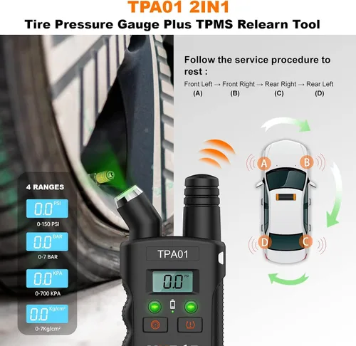 Miniatura 3 de VXDAS TPA01 Herramienta de aprendizaje TPMS para GM, Medidor de presión de neumáticos digital de 150PSI, Herramienta de activación de sensor