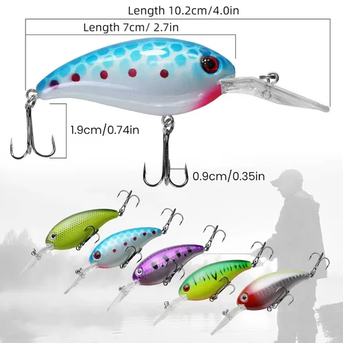 Miniatura 3 de Minnow Crank Baits - Kit de señuelos de pesca con anzuelos para agua salada y agua dulce, kit de señuelos para pesca de trucha, lubina, salmón