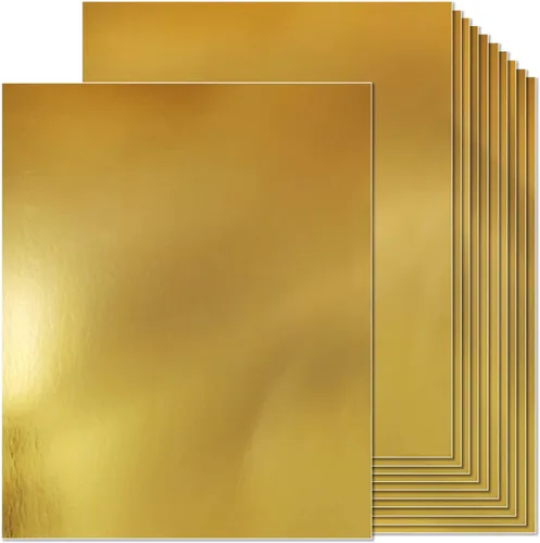 Papel de cartulina metálica dorada de 8.5 x 11 pulgadas, 100 hojas de 100 libras, cartulina reflectante reflejada, para álbumes de recortes,