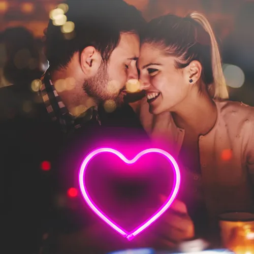 Miniatura 5 de Letrero de neón con forma de corazón rosa, funciona con pilas o USB, luces LED para decoración del día de San Valentín, regalos de San Valentín