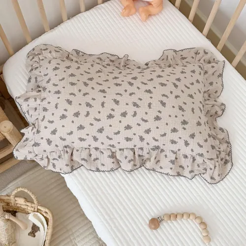 Miniatura 25 de BuLuTu Funda de almohada de algodón para niños pequeños, tamaño estándar, estampado de flores de Galsang, suave funda de almohada de viaje con borde