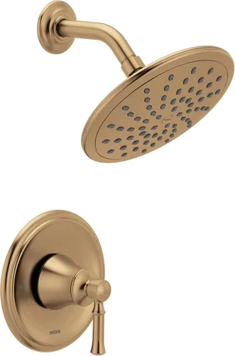 Moen Dartmoor T2282EPBZG - Sistema de ducha dorado bronce con cabezal de ducha de lluvia y asa, requiere válvula, T2282EPBZG